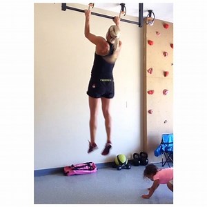 1K views · 29 reactions | These burpee pull-ups are getting harder w/ this extra pregnancy weight! 4 ROUNDS: 8 thrusters 65# 4 burpee-pull-ups 200m run My workout buddy kept me on task! | Blonde Ponytail Fitness | Facebook