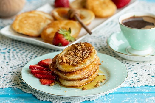 Tiganites: Greek-Style Pancakes with Greek Honey & Baklava Nuts