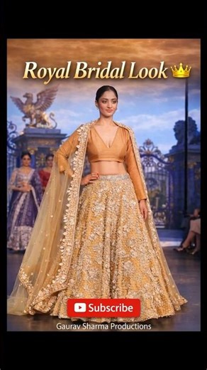 Golden Bridal Lehenga Ramp Walk 👑 Elegant Royal Fashion Moment #shorts #lehenga