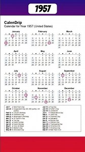 Calendar 1957 #monthsoftheyear #1957 #calendar