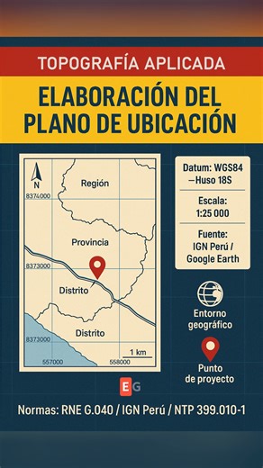 ¡Contexto es clave! 🗺️ Elaboración del Plano de Ubicación en Topografía Aplicada. 📍 Todo proyecto serio necesita mostrar su ubicación en el entorno geográfico. ¡Aprende a hacerlo de manera profesional! 🧠 Este plano esencial incluye: ✅ Ubicación jerárquica: Muestra la Región, Provincia y Distrito de tu proyecto. 🏙️ ✅ Datum y Huso: WGS84 - Huso 18S para georreferenciación precisa. 🌐 ✅ Escala: Generalmente 1:25 000 o la adecuada para mostrar el entorno. 📏 ✅ Fuentes confiables: Usa datos del I