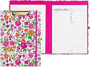 Steel Mill & Co Cute Clipboard Folio With Refillable Lined Notepad and Daily Planner, Double Clipboard Folder, 9.25" x 12.25" Padfolio for Work (Watercolor Flowers)