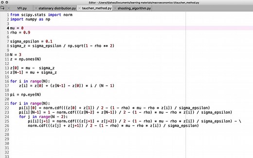 DSGE（22）用Python实现利用Tauchen方法对一阶自回归过程离散化