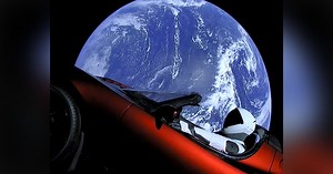This is a Real Photo of a Tesla Sports Car Flying Through Space