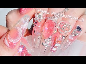 CHANEL pink moon nails🌙💗 How to draw the moon & stars! Luxury nails / ASMR