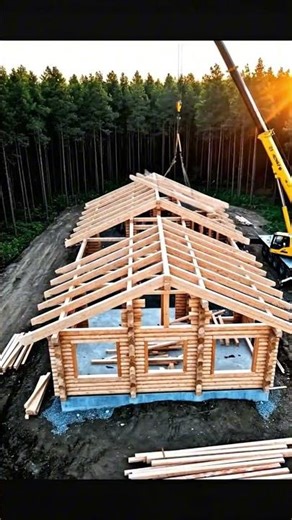Timelapse Building a Dream Log Cabin in the Forest