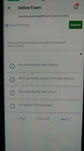Online ExamMachine Learning(BCS602)-Quiz (A-DIV)Timer:22:49... | Filo