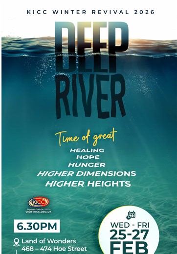This is the depth you need. Winter Revival is back and the theme is “Deep River”! God is meeting with us, and He wants us to dive in with Him. He is the only One that can quench our thirst this 2026. God is ready to heal, restore your hope, and take you to higher heights and dimensions! 💫 Oh, and it doesn’t stop there. Look forward to Super Sunday on Sunday 1st March with Efe Nathan, an anointed minister of God’s heart ✨ Be part of the revival and save the dates! You HAVE to be there — 🗓️ Wedn
