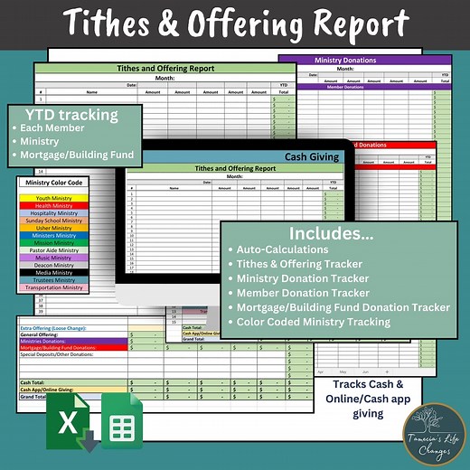 Tithes and Offering Tracker Spreadsheet| Excel Spreadsheet | Tithes Tracker | Offering Tracker | Tithes Budget Tracker| Church Budget Report - Etsy