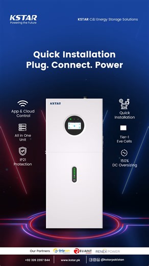 Smart power made simple 🔌 KSTAR Pakistan Hybrid ESS 6kW is an all-in-one, single-phase solution designed for quick installation—plug, connect, and power on. With 150% DC oversizing and IP21 protection, it’s the perfect hybrid ESS for reliable everyday energy. #KSTAR #KSTARPakistan #HybridESS #6kWHybrid #AllInOneEnergy #SinglePhaseInverter #SmartPower #SolarEnergy #IP21Protection | KSTAR Pakistan