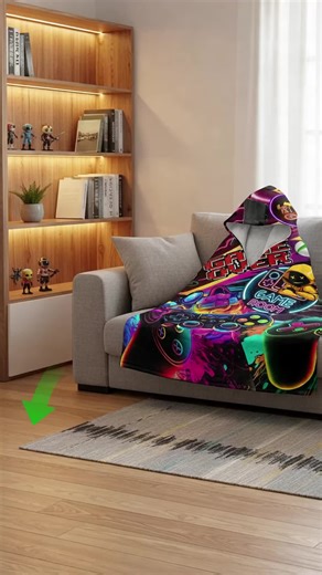 Comfortable Cartoon Game Handle Hooded Blanket, Thick Napping Wearable Blanket, Soft Warm Plush Throw for Home Decor, Bed, Sofa, Camping, Cozy Hooded Blanket