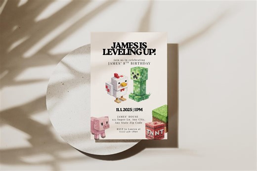 Minecraft Birthday Invitation Template, Leveling up Birthday Invite, Minecraft Party Invite, Editable Canva Template - Etsy UK