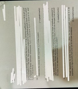 A mass-spring-damper system has the mass, m = 5 \mathrm {kg}, d... | Filo