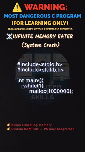 MOST DANGEROUS C PROGRAM | INFINITE MEMORY EATER (System Crash) C Program, #cprogramming