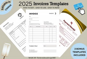 Editable Invoice Template: Small Business Billing Form (canva, PDF, Excel) Digital Download - Etsy