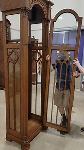 From pieces to perfection! 🕰️ Watch this 1900s Gothic grandfather clock, an American-made World Fair winner, come together with every carefully placed part. Only the wealthiest of the Victorian era could have called this beauty theirs. ✨ #VictorianAntique #GrandfatherClock #ClockRestoration #RoyalFurnitureCo #GothicDesign | Harp Gallery Antique Furniture