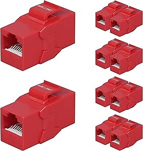 iwillink Cat6 RJ45 Keystone Jack Coupler, Female to Female UTP Keystone Inline Coupler, 10-Pack Red