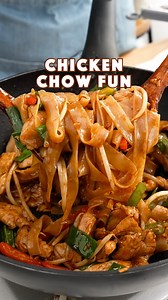 Family favourite chicken and rice noodles stir fry, chicken chow fun recipe. Preparation: 15 minutes Cooking Time: 15 minutes Serving Size: 2-3 servings Ingredients 250 g Boneless chicken thigh/breast 300 g Flat rice noodle (cooked/boiled) 2 tsp minced garlic 2 tsp minced ginger 1 bell pepper 3–4 Spring onions 150 g Bean sprouts 2-3 tbsp Vegetable oil For Chicken Marinade 1 tbsp Light soy sauce ¼ tsp Baking soda 1 tsp Sesame oil For Stir Fry Sauce 2 tbsp Oyster sauce 1 tbsp Light soy sauce 2 tsp