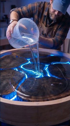 Glowing Epoxy River Table Build 💙✨ LED Resin Wood Masterpiece #diy #epoxy