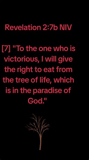 Revelation 2:7 NIV [7] Whoever has ears, let them hear what the Spirit says to the churches. To the one who is victorious, I will give the right to eat from the tree of life, which is in the paradise of God. https://bible.com/bible/111/rev.2.7.NIV