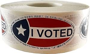 I Voted Multi Language Stickers 15 Different Languages 1 x 2" Oval Election Day Labels 500 Total Stickers