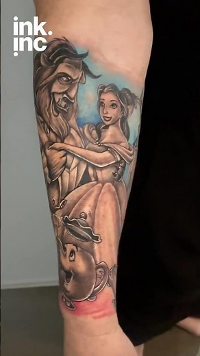 Realistic Beauty and the Beast Tattoo Sleeve