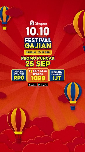 Sobat Shopee, saatnya kamu belanja di Shopee 10.10 Festival Gajian! 🥰 Ada berbagai promo menarik mulai dari Gratis Ongkir Rp0, Flash Sale iPhone 10RB, & DISKON Langsung 1 JUTA! 🧡 #CekShopeeDulu #TermurahDiShopee