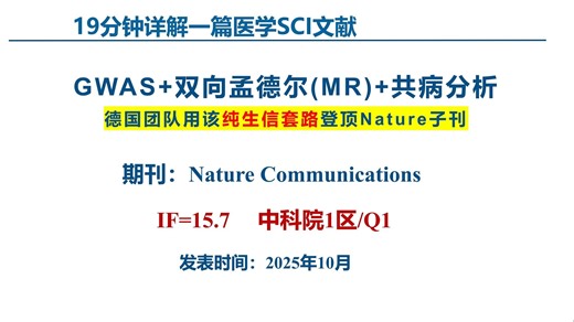 IF=15.7!国外研究团队用“双向孟德尔 共病分析”登顶Nature子刊！方法好复刻！