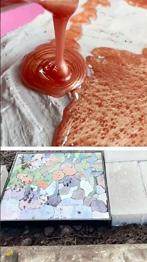 Garden paver series! Mica plaster base, orange resin. Cricut vinyl for stunning outdoor decor.