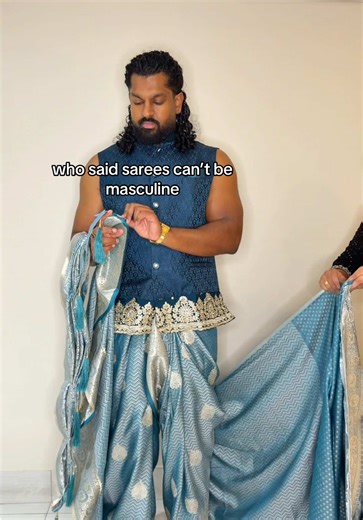 Would you wear this? 🤔 draping: @imsikabeautybyinthu_ outfit: @Debonair by Thanusha #southasian #fashion #mensfashion #tamil #saree