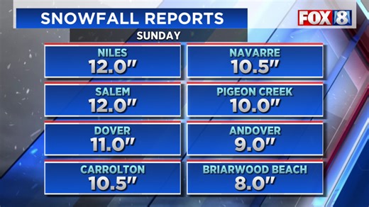 Latest snowfall totals in Northeast Ohio