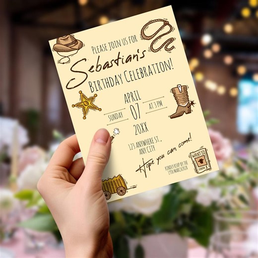 Cowboy Western Birthday Invitation Template | Editable Canva | Fun Wild West Theme | Instant Download - Etsy
