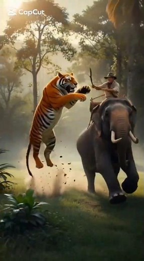 🐅💥👤 A Tiger Leaps to Attack a Man on an Elephant! 🌳😱