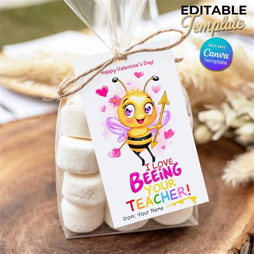 Valentine Teacher Gift Tag Printable, Bee Valentine Tag for Teacher, Classroom Valentine Gift Tag, Editable Template, School Valentine - Etsy