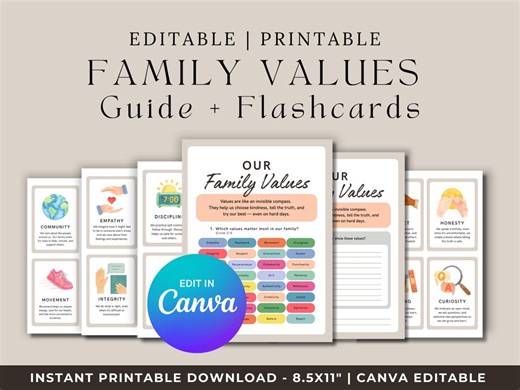 Editable & Printable | Family Values Guide and Flashcards (PDF) | Intentional Parenting | Family Connection Tools - Etsy Australia