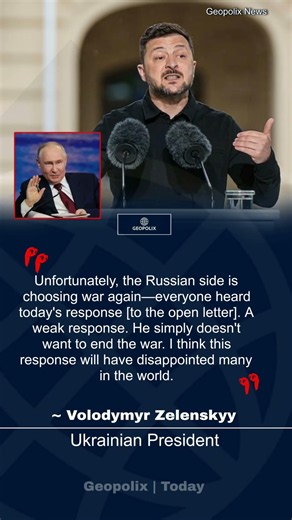 Zelenskyy Slams Putin's Rejection of Peace Letter, Accuses Russia of 'Choosing War Again'