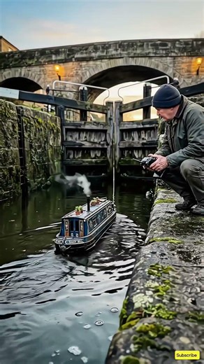 Man Controls a Remote-Control Boat in the Water 🚤"