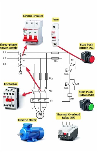 “Three-Phase Motor Control Wiring Explained in 60 Seconds!Simple Three-Phase Motor Wiring Diagram |