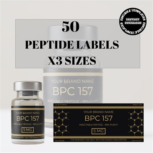 Peptide Labels, Peptide Therapy Labels, Peptide Vial Label Templates, Printable Labels, 50 Peptides Label Template, Editable Peptide Label - Etsy Australia