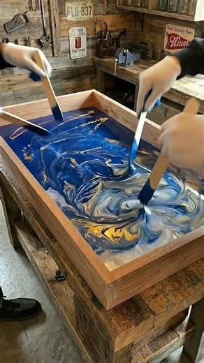 Satisfying Ocean Swirl Epoxy Table Build! 🌊✨