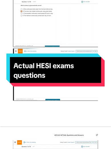 We have actual HESI exams questions and answers that will guarantee you excellent scores. We do online proctored exams #hesi #hesiexit #hesipn #hesia2 #hesichallenge