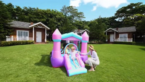 AirMyFun Pink Inflatable Toddler Bounce House with Blower, Indoor/Outdoor Jumping Castle for Kids 3-8, Inflatable Bouncy House with Slide, 82011B