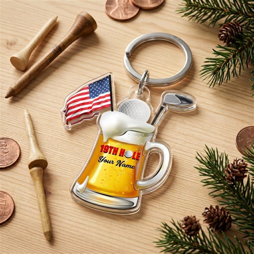 Personalized 19th Hole Golf Keychain, Custom Name Beer Mug Golf Charm, Beer Lover Golfer Gift, Funny Golf Keyring, 2D Flat Acrylic - Etsy