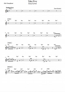 Take Five (Easy Level, alto sax) (Dave Brubeck) - Saxophone Sheet Music