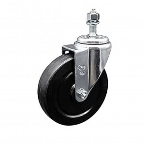 Stainless Steel Soft Rubber Swivel Threaded Stem Caster w/5" x 1.25" Black Wheel and 1/2" Stem - 275 lbs Capacity/Caster - Service Caster Brand