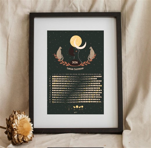 2026 Lunar Calendar | Moon Phase Printable | Mystical Wall Art | Poster Calendar | Print (digital Download) - Etsy