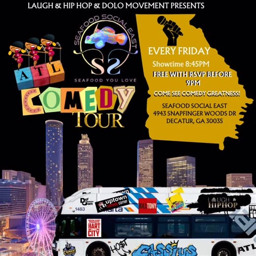 Seafood Social East on Instagram: "TONIGHT !! FRIDAY JANUARY 9th 2025 THE ATL COMEDY TOUR 2025 at @seafoodsocialeast HOST: @laughandhiphop Cassius SHOWTIME 8:45PM THIS HAS THE BEST FRIDAY COMEDY NIGHT IN ATL… GREAT COMEDY MEETS GREAT FOOD! Free with RSVP before 9pm RSVP: CREFLOSHOWS.EVENTBRITE.COM At the all new @seafoodsocialeast 4943 Snapfinger Woods Dr Decatur, Ga 30035 #comedy #comedyshow #atl #atlanta #funny tiktok ig trending tsr free blackowned blackownedbusiness laughandhiphop laughandhi