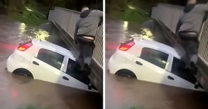 Heroic bystander saves woman and toddler from sinking car with ingenious thinking