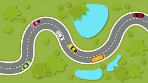 Cars On Highway Cartoon Animation Looped