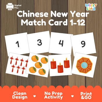 Chinese New Year Math Center | Number Matching Cards 1-12 | Lunar New Year